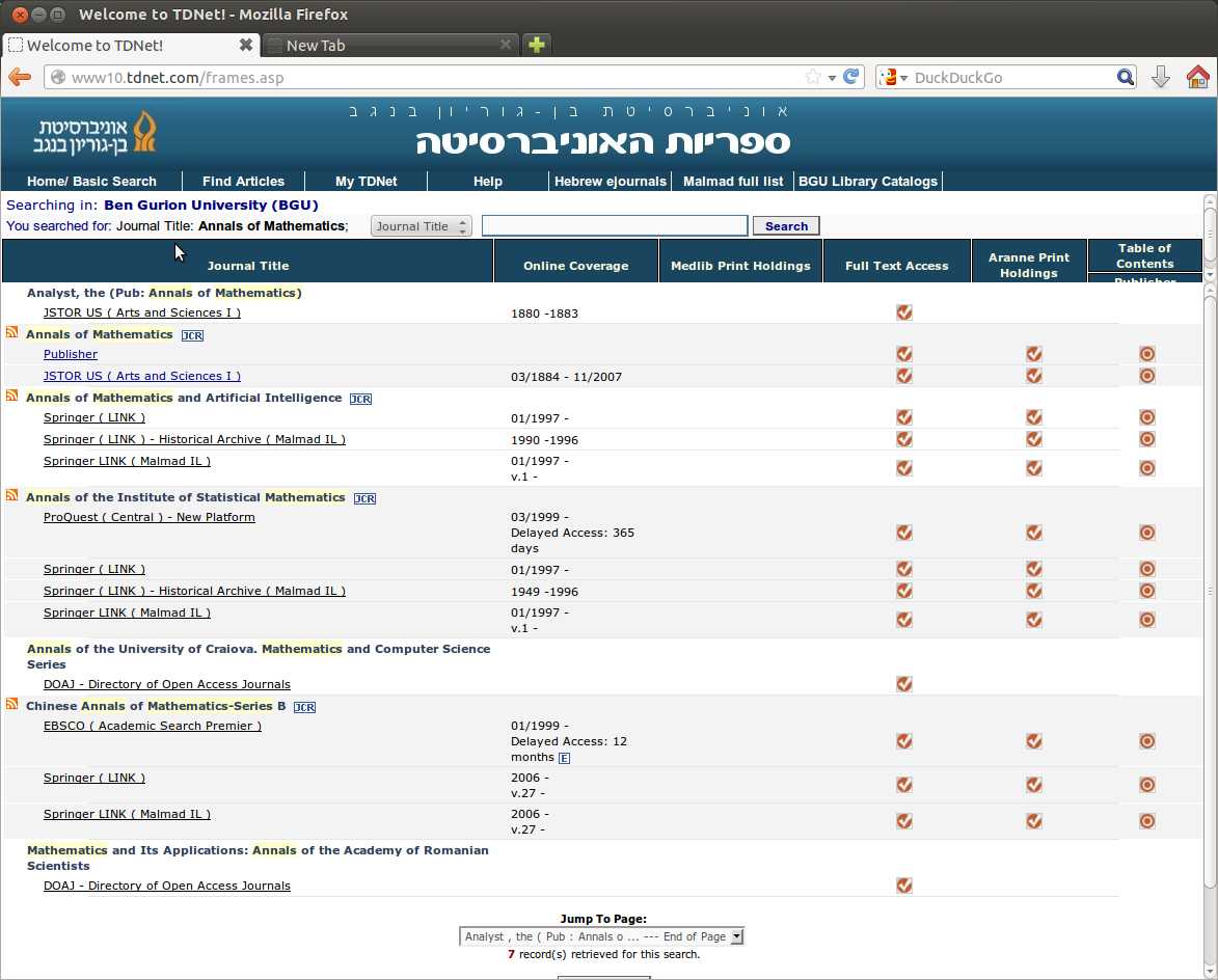 Library search results screenshot